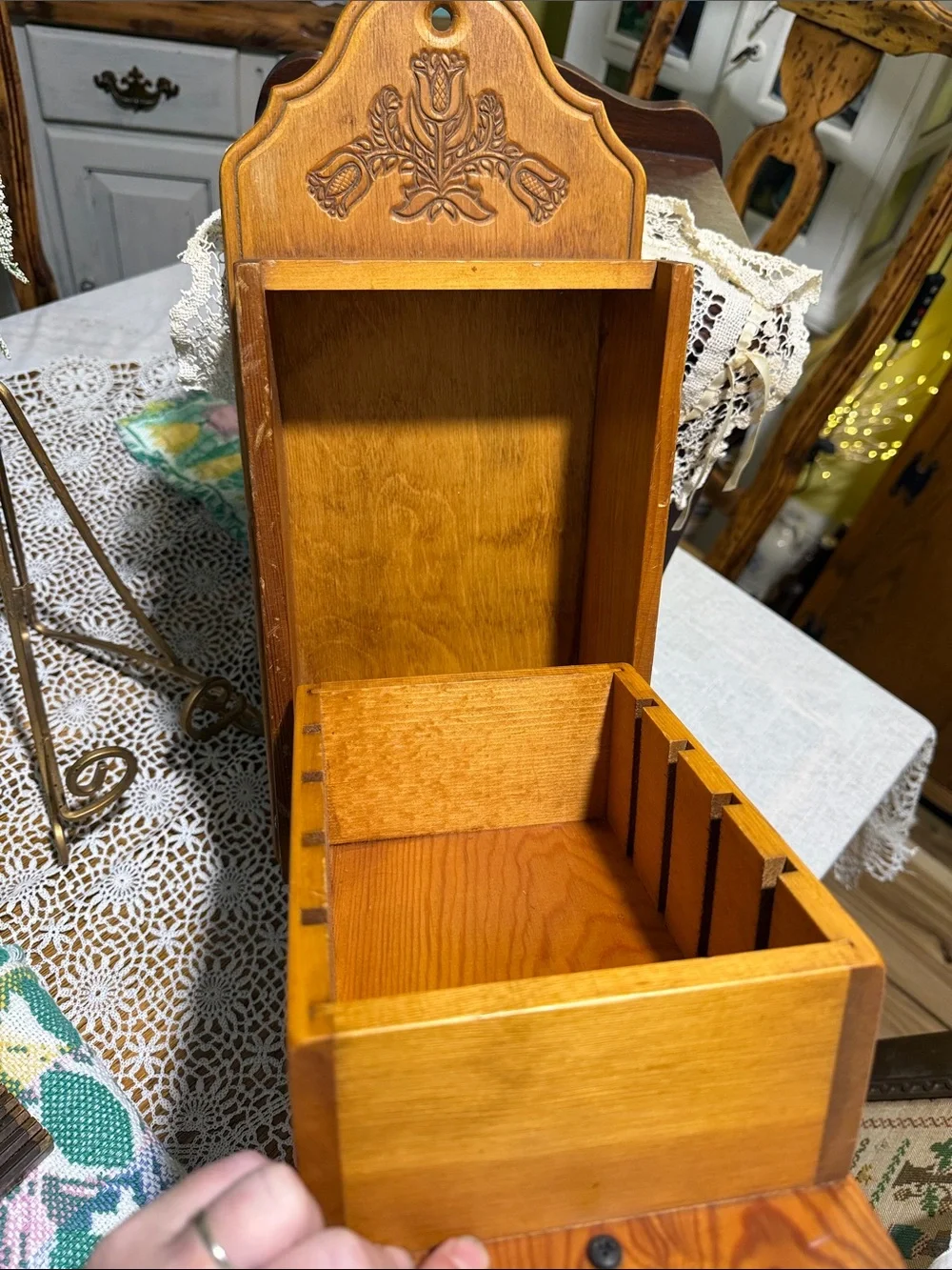 vintage wall-mounted wooden recipe card holder